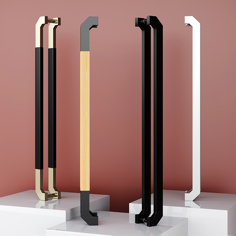 现代有无框玻璃大门拉手实木包厢商铺金黑色实木门把手