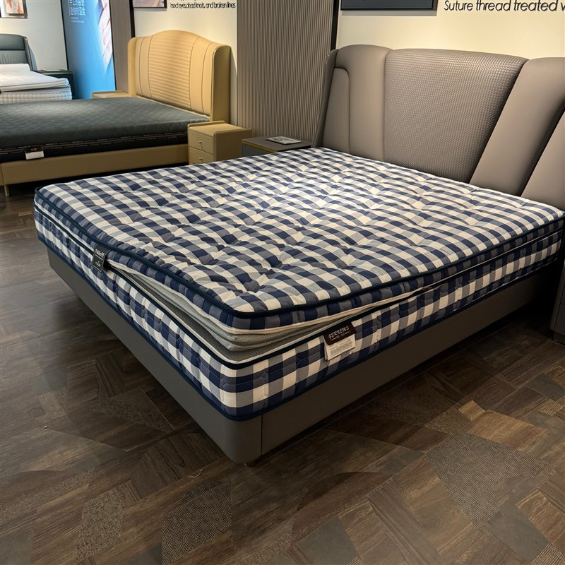 高端全拆0胶水蓝白格手工床垫马尾毛羊毛恒温护脊德国GRO垫