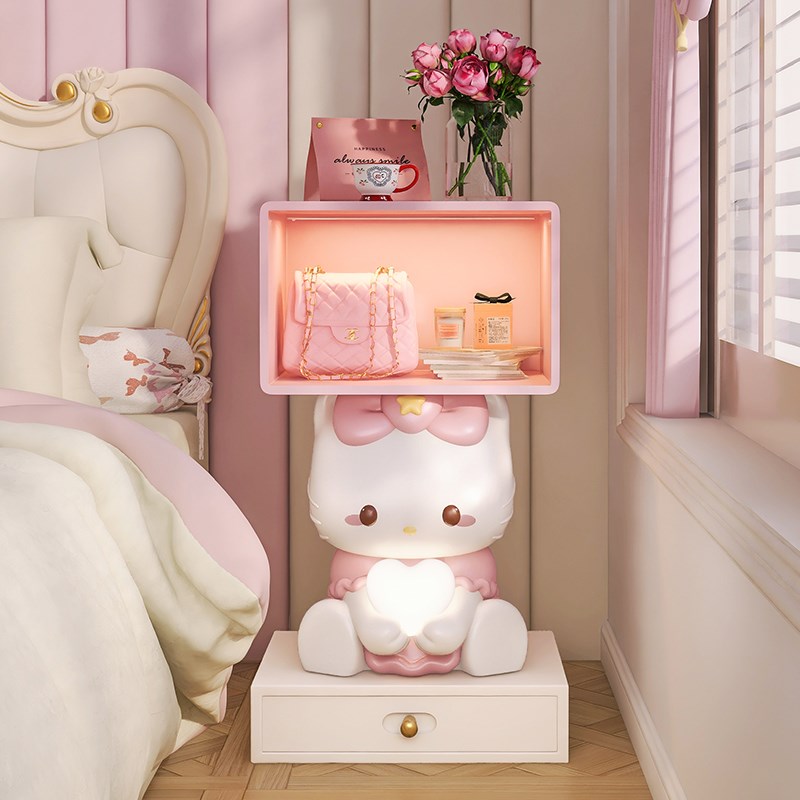 202新款儿童房间床头柜灯一体创意卡通猫可爱女孩粉色卧室小桌子