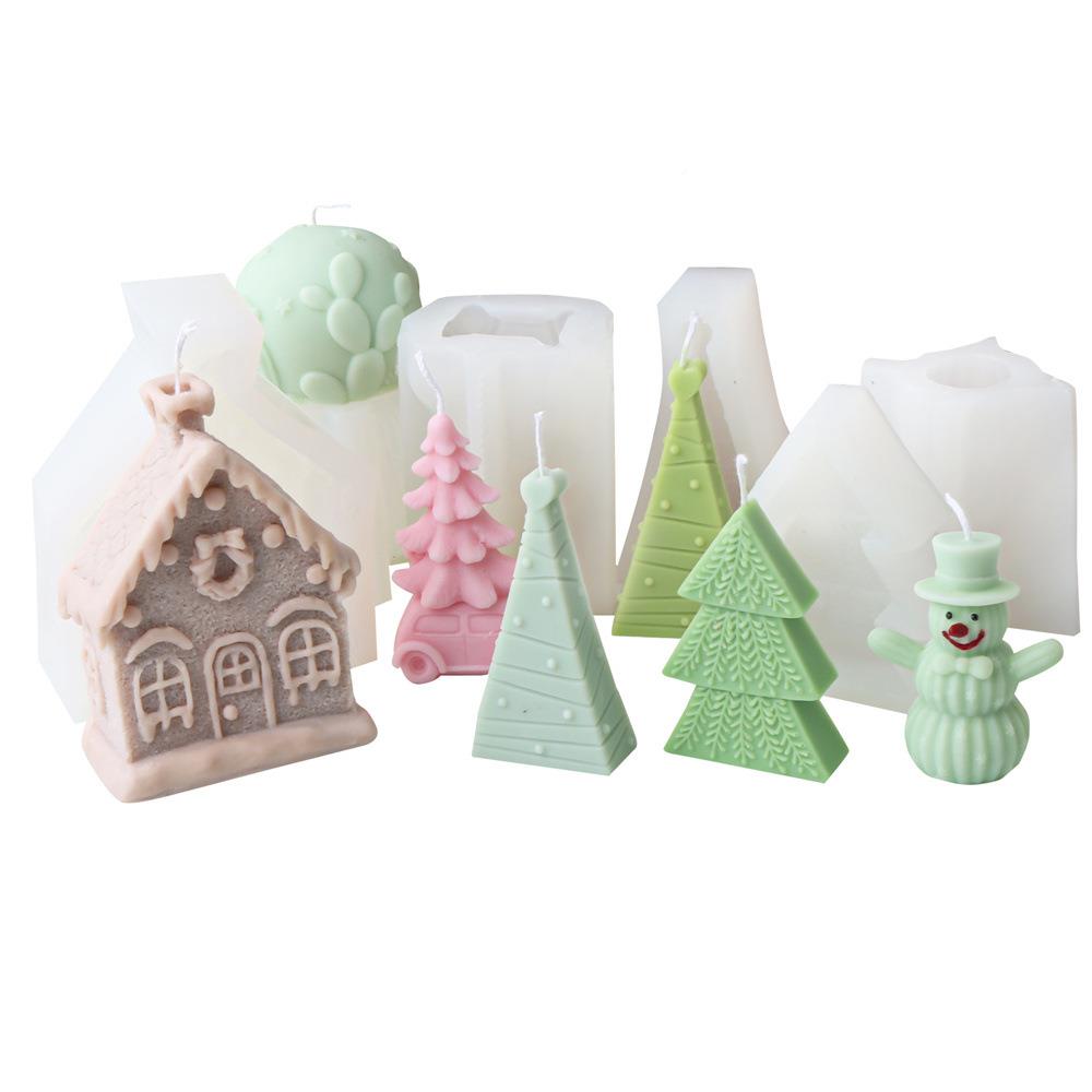 新薰款平面圣诞树子硅胶蜡烛模具小汽车圣石诞硅胶平面树香膏圣房