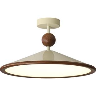 中古风斗笠卧室吸顶灯日式 复古胡桃木纹侘寂风书房间餐厅led吊灯