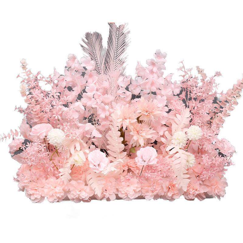 婚庆地排花粉色花排酒店迎宾舞台背景布置婚礼装饰假花路引花挂花