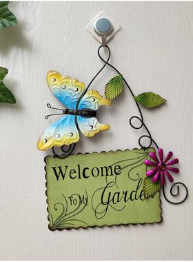铁艺欢迎光临彩绘蝴蝶WELCOME玻璃门墙面栅栏生意门牌装饰品挂件