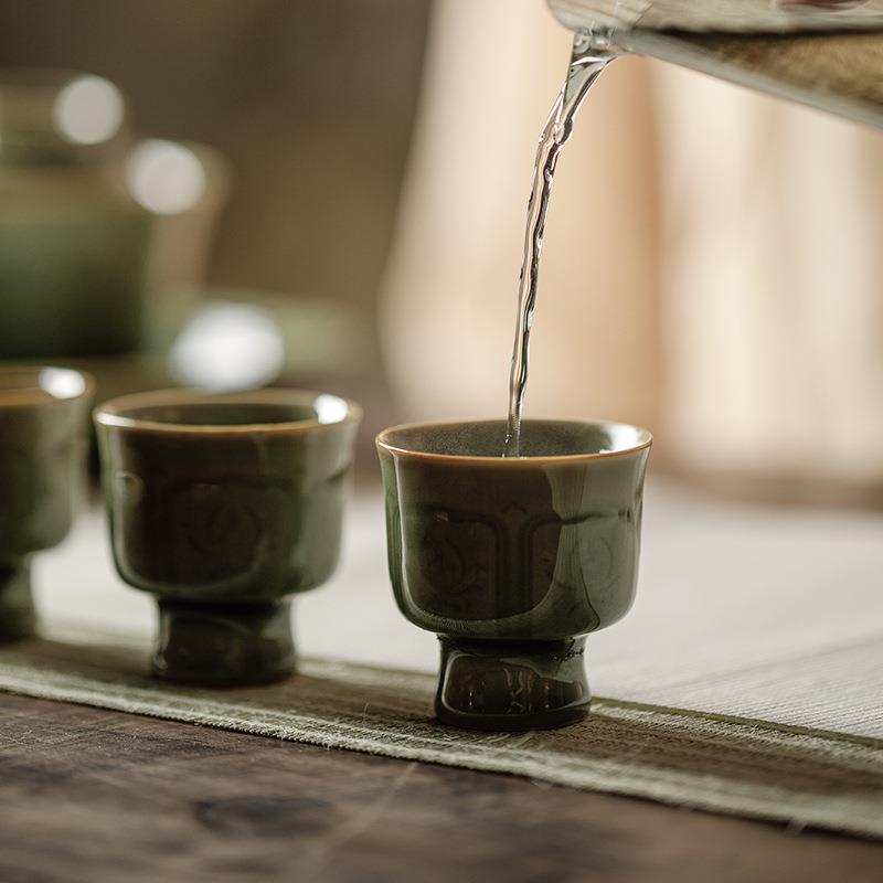 泉青瓷梅青釉CB品茗杯中古国风复手工半刀泥福龙兮茶杯高子足小品