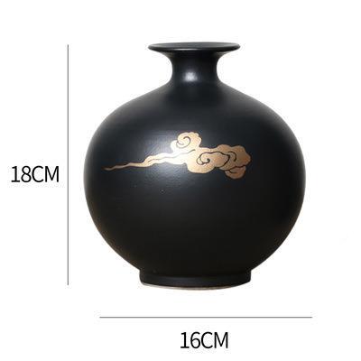 新中式金色祥云瓷花瓶摆件样板NME房茶室装饰软陶品玄关电视柜博