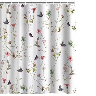 防水浴帘爆款3D印花热带丛林植物叶子花季涤纶浴帘送挂钩