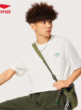 李宁短袖T恤夏季男子百搭运动休闲日式复古圆领半袖文化衫AHSU533