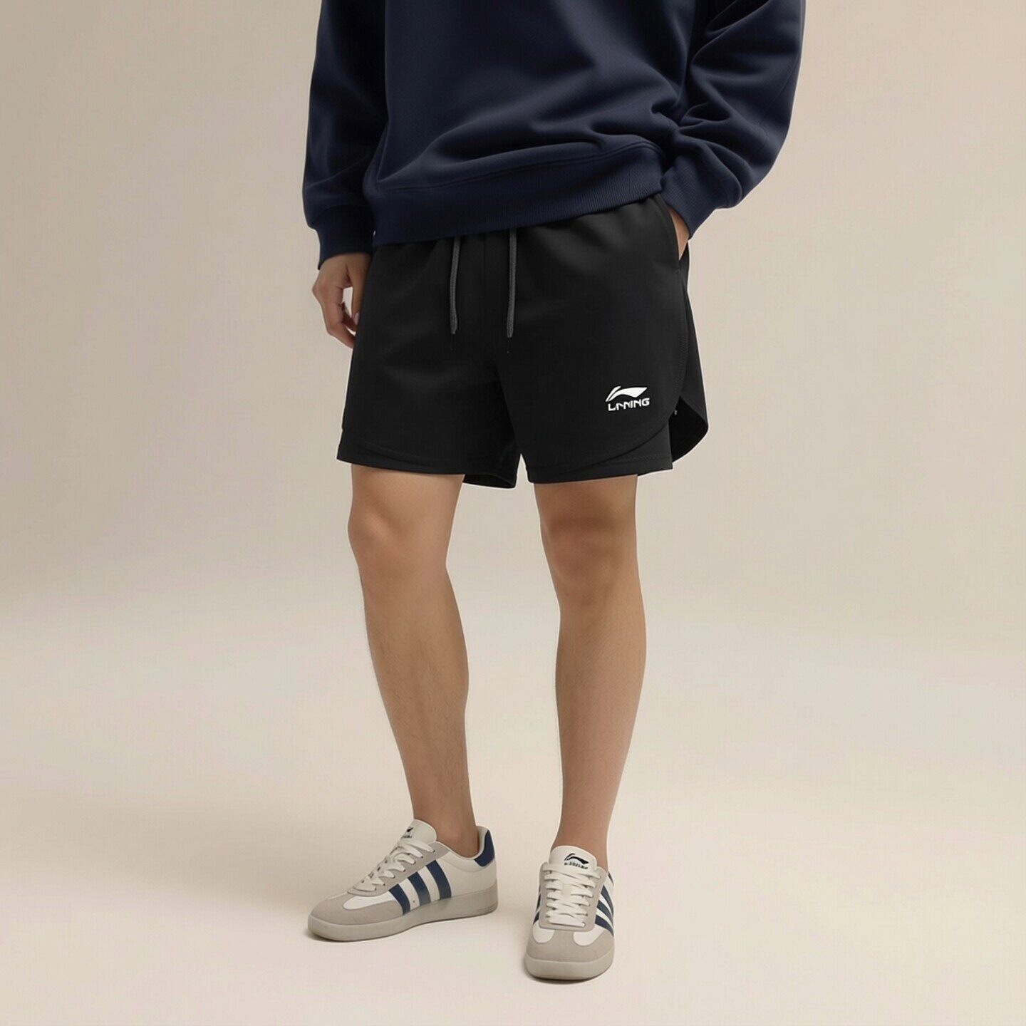 李宁二合一运动短裤男子夏季新款跑步健身比赛训练紧身裤AKST863