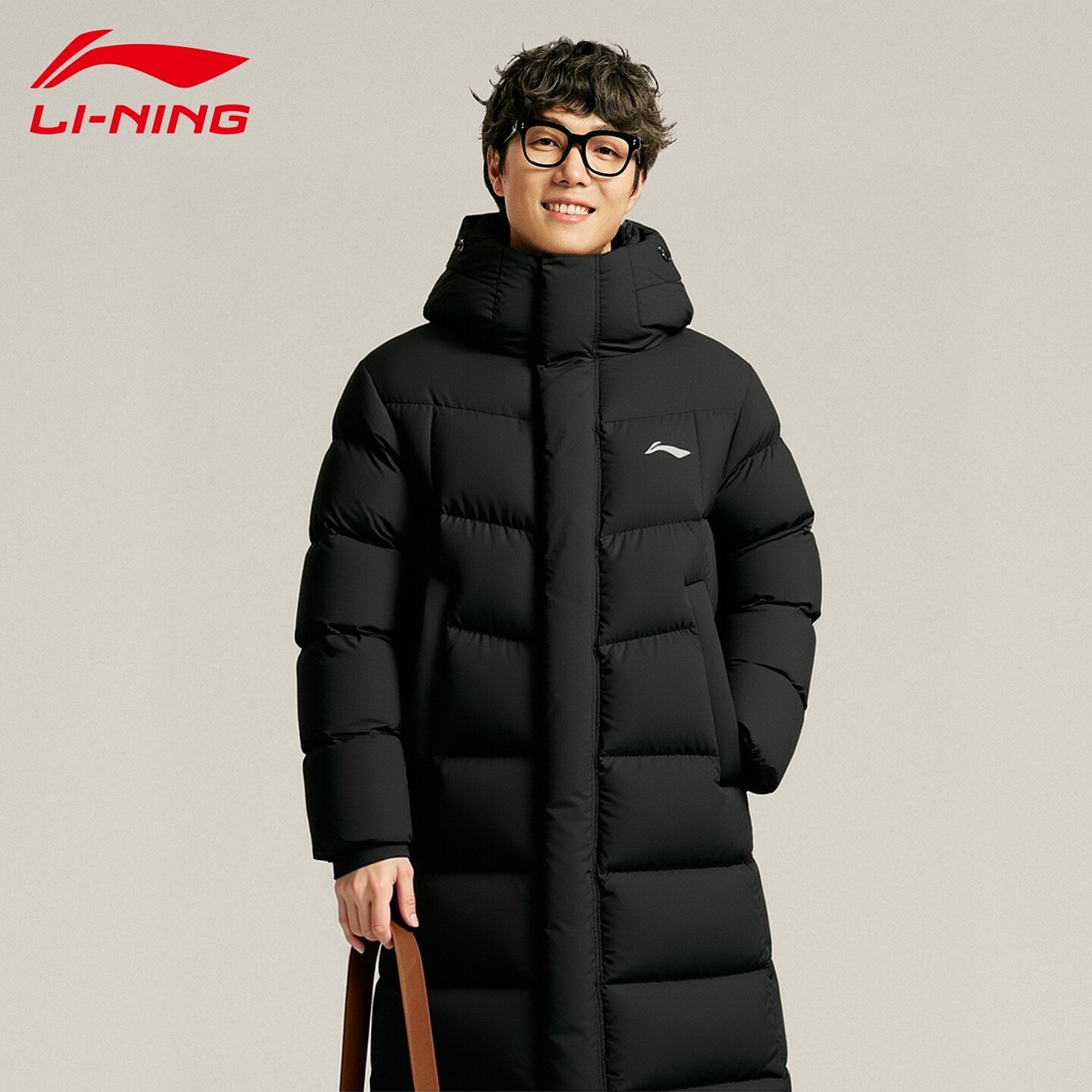 李宁长款羽绒服男士冬季连帽防泼水防风保暖跑步运动外套AYMV217