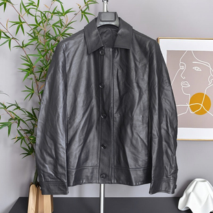 【绵羊皮皮衣】吉家商务休闲男士翻领皮衣秋冬纯色真皮暗扣外套