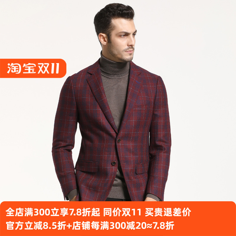 【纯羊毛】吉牌秋冬厚款便西服外套休闲男士时尚格子毛料西装