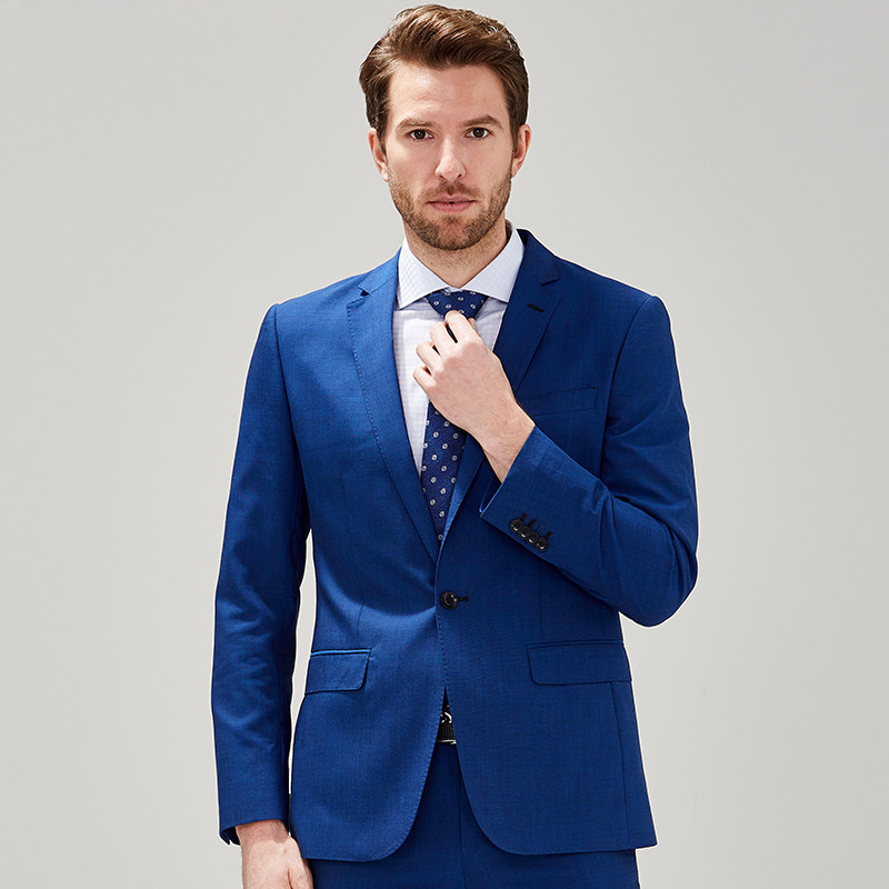 【纯羊毛】吉家商务休闲修身男士西服 精纺毛料抗皱纯色西装