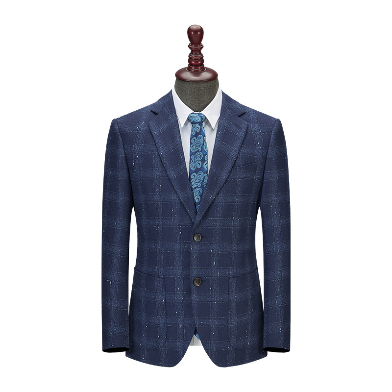 【吉家】秋冬厚款绵羊毛休闲男士便西服时尚大格纹毛料西装外套