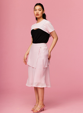 34三思大码女装  天丝斜裁A型可拆卸围裙鱼尾中长半裙SS2423 全码