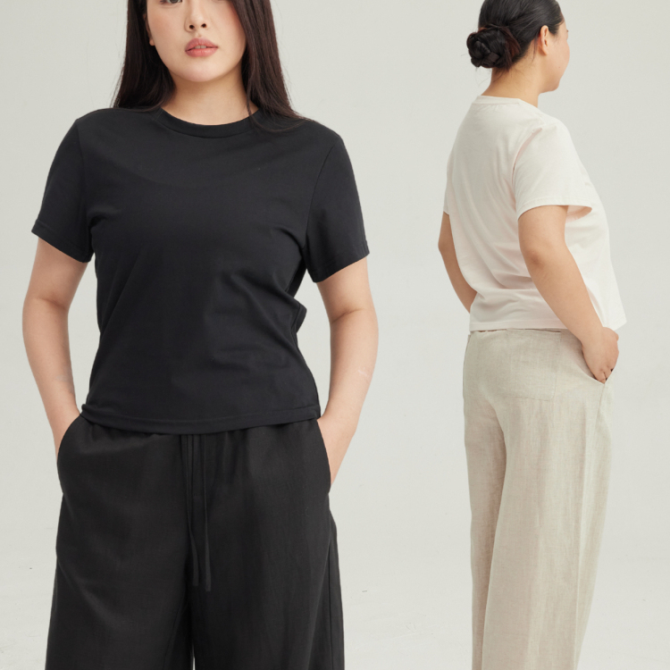 34三思大码女装“口碑款”显瘦收腰棉T恤 正肩夏日打底SS2526全码