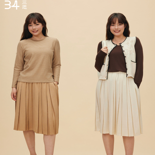 升级百褶半裙松紧腰包容显瘦百搭学院风FW2507全码 34三思大码 女装