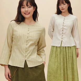 收腰长袖 别致纹路纽扣新中式 长袖 衬衫 34三思大码 FW2503全码 女装