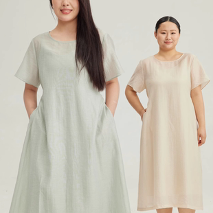 显瘦两件套SS2533全码 34三思大码 系带连衣裙 极简天丝麻短袖 女装