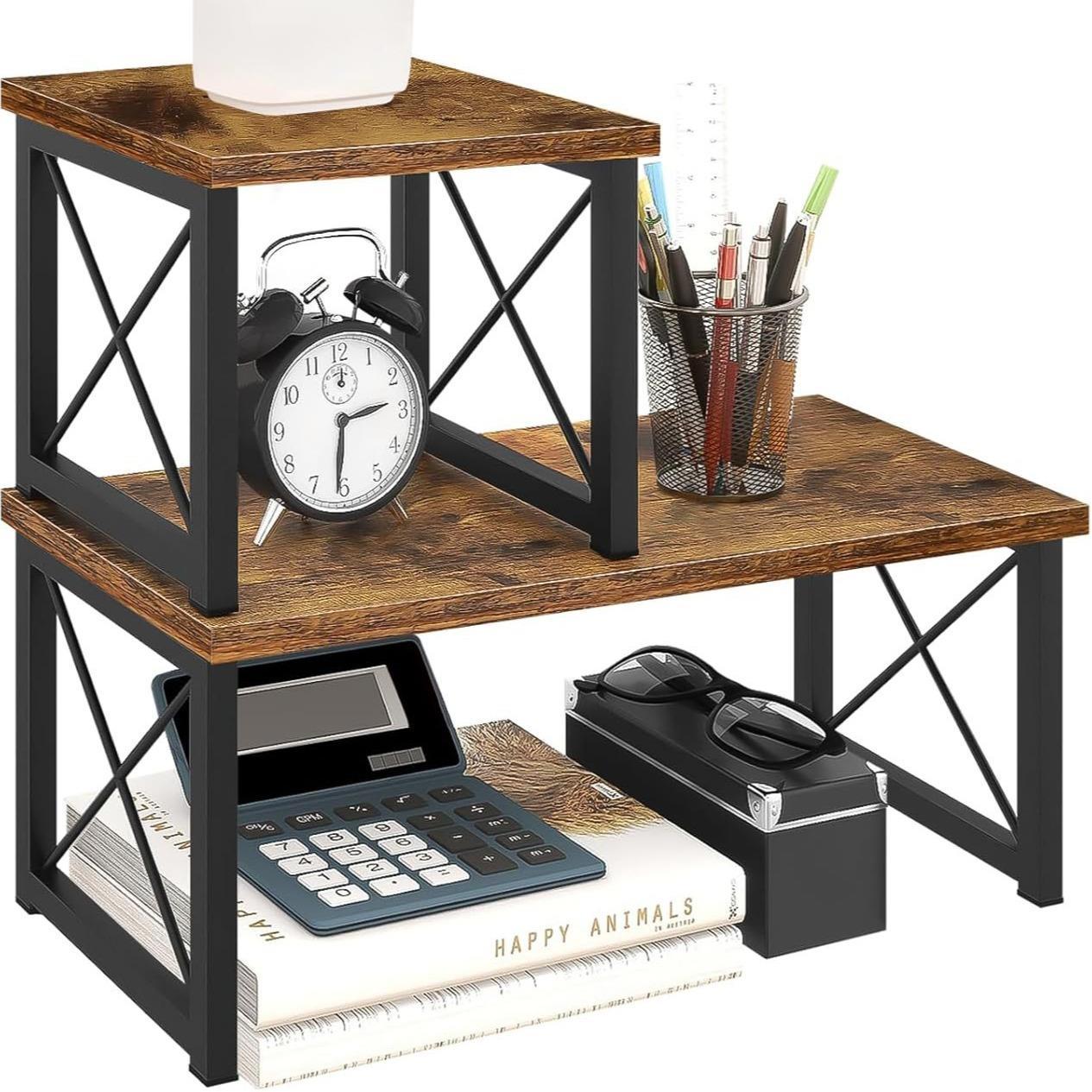 木质桌面架2层可调节小书架可堆叠桌面支架储物收纳架厨房收纳架