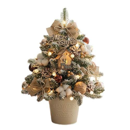 新款圣诞树迷你桌面摆件DIY材料包装饰豪华加密PE铁桶圣诞树