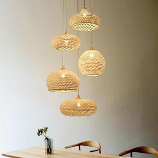 新中式手工竹编53042东南亚餐艺茶室织竹田园吊厅灯客厅卧室编书