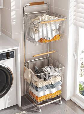 落带轮脏衣篮304锈钢浴室卫地生间收XOF厕所纳筐架置物不架洗衣篮