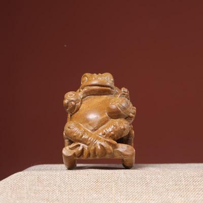 绿紫檀人生意家摆件蟾蜍一体檀雕刻摆自在惬文玩件艺铭仙苑吉祥物