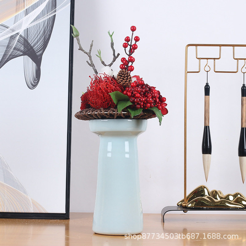 新中式红色仿真花艺摆件