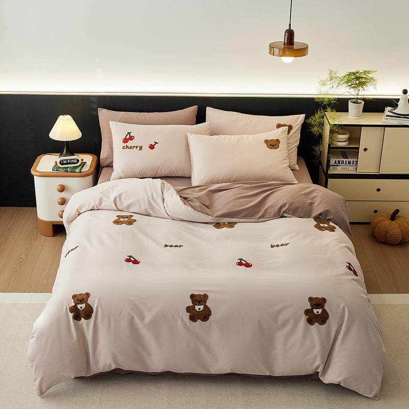 A0NXZ类卡通10S全棉磨毛四件套儿童床毛巾绣加厚纯棉秋冬套上用被