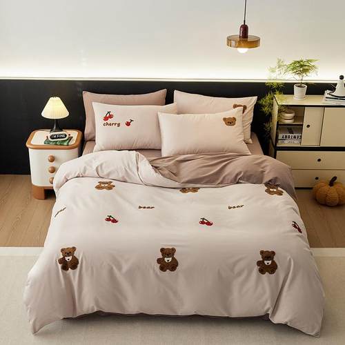 A0NXZ类卡通10S全棉磨毛四件套儿童床毛巾绣加厚纯棉秋冬套上用被