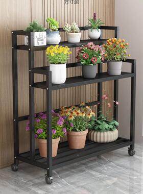 厚铁艺XEB置花架花几阳台多室内家用移动带轮子花房物架花盆层加