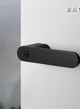 BAk16G门B卧室房门把门手静音灰黑色门锁式极简生态意木锁磁吸锁