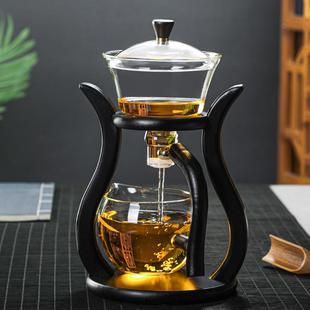 半自动具茶檀木磁吸茶器高硼022硅玻黑泡璃茶具家用会客套装