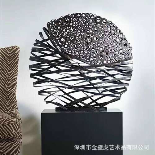 圆形金属雕塑 创意镂空透光落地艺术摆件 售楼处酒店大堂走廊配饰