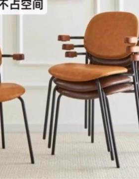 设计师浮靠背椅餐椅悬55188家用休子闲铁艺凳复古扶手用商软包创