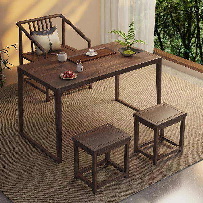 JQD新中式阳小型实木茶桌组合胡桃木色家用客厅功夫茶台台小茶椅