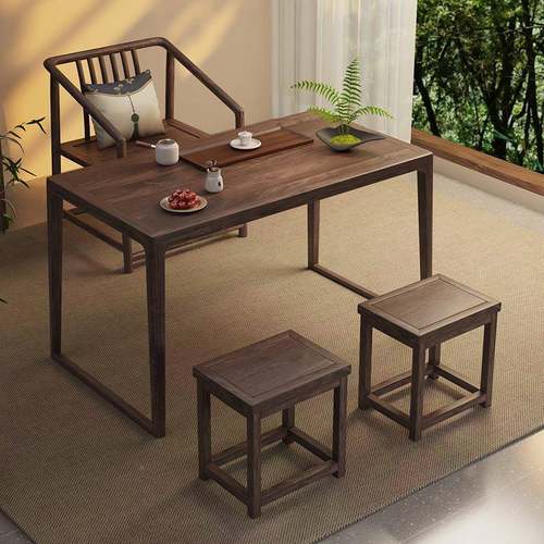 JQD新中式阳小型实木茶桌组合胡桃木色家用客厅功夫茶台台小茶椅