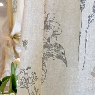 美式复古半印米色窗帘法171式田园小飘清新亚麻帘卧室窗出租屋装