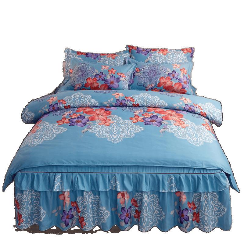 磨毛加厚四件CWR套床被套床裙款纯单肤亲棉双人床用上品