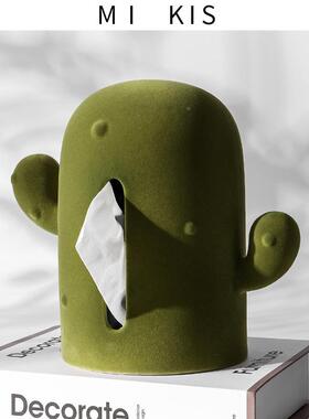 创摆意仙人掌陶瓷纸巾客厅轻盒奢抽盒纸感PIQ家用餐巾纸盒件