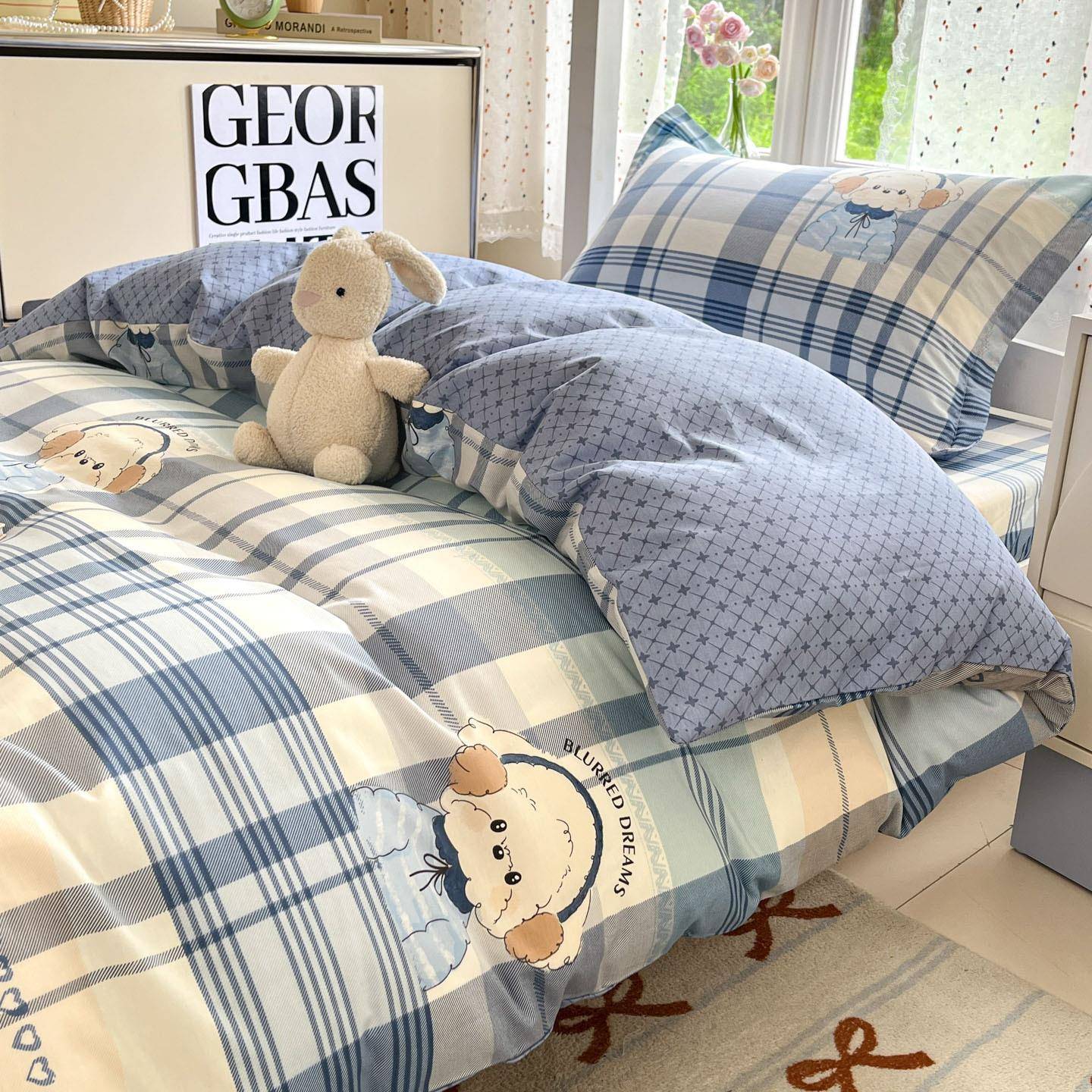 20棉25lt年全棉生宿舍三件套被套装单人花床垫褥褥学床上用品六件