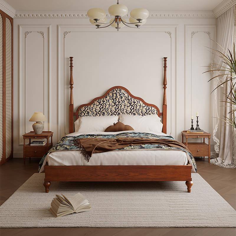 蜡木实木床1.8米法小户BUA型卧室双人床美白式主复古风床