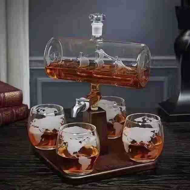 帆船酒桶异形醒酒器亚马逊产品威士忌伏特加红酒分酒器带开关
