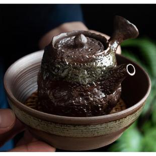 粗陶清藤水柴烧把瓷提梁壶家用清水柴烧窑变陶泡茶器创意编提日式