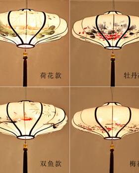 中国风新灯中式吊灯仿古手绘水墨画酒餐笼厅创意茶楼FEN婚庆灯店