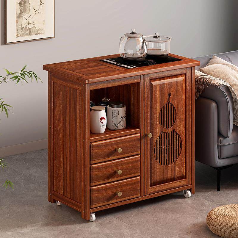 边乌檀木茶水SLU柜家用小型一体可移动茶台烧水壶茶边柜茶桌子侧