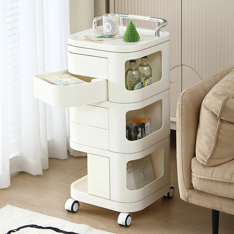 速发小推车置柜架零食化妆品能纳物客厅卧室多功收可旋转风床头柜