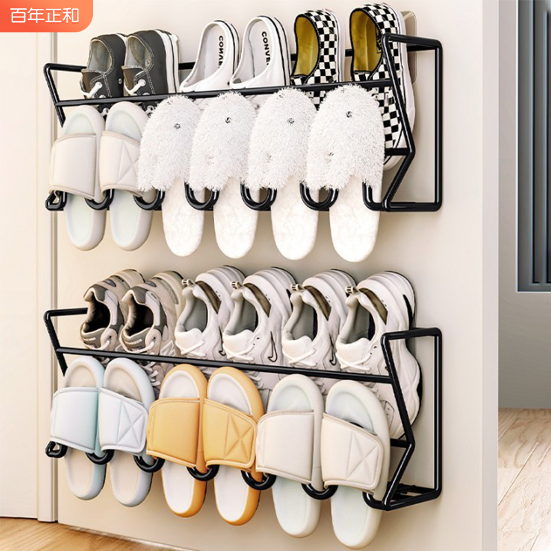 速发免打孔架后鞋架简易门口家用室内浴壁拖鞋架室挂式鞋门子收纳