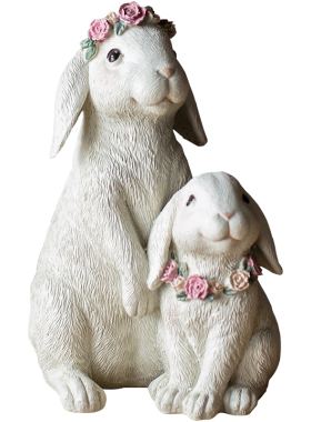 速发 德花环摆子一家可爱装饰兔件树脂家居饰品客婚结厅礼物