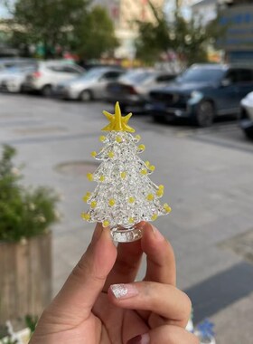 速发琉璃耶诞树桌意盆栽办公室创面摆件玻璃绿色客物植厅假花装饰